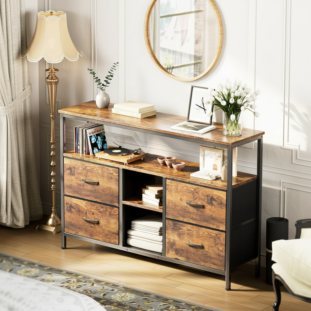 Commode à 10 tiroirs et meuble TV avec prise de courant, rangement de chambre à coucher avec cadre en métal pour TV 55 pouces, entrée, placard – Lauriginalite Creation