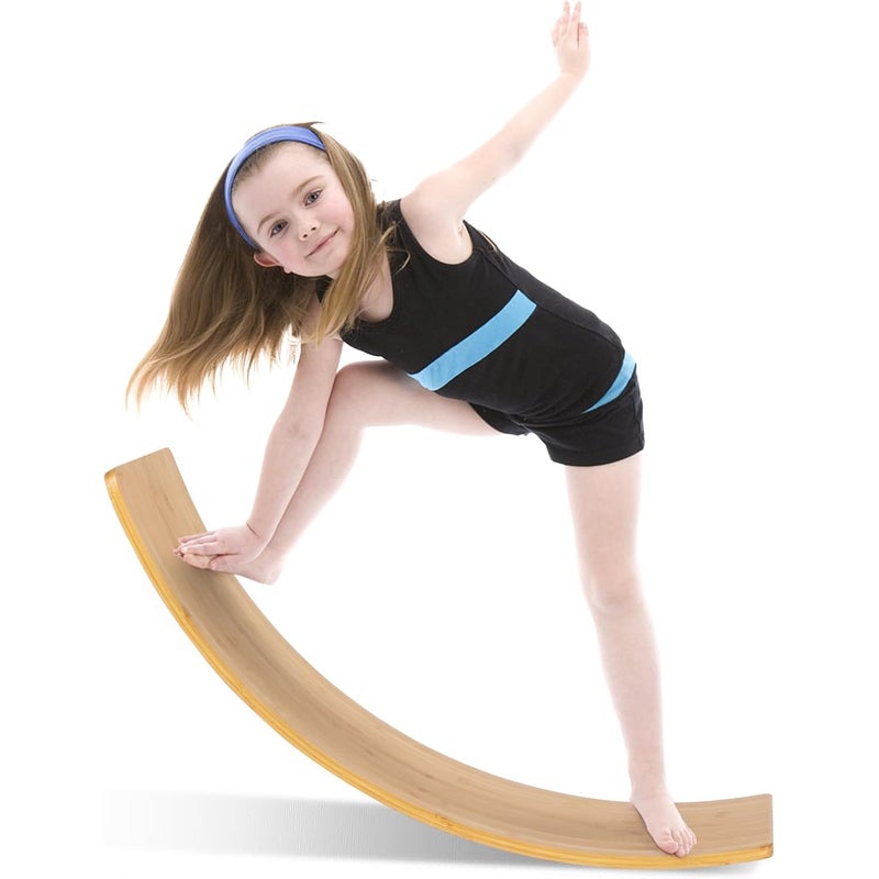 Deska Równoważnia Montessori dla Dzieci, Łuk Równoważni dla Dzieci z Bambusa, Obciążenie 150 kg, Konik na Biegunach 90 x 30 x 16,5 cm