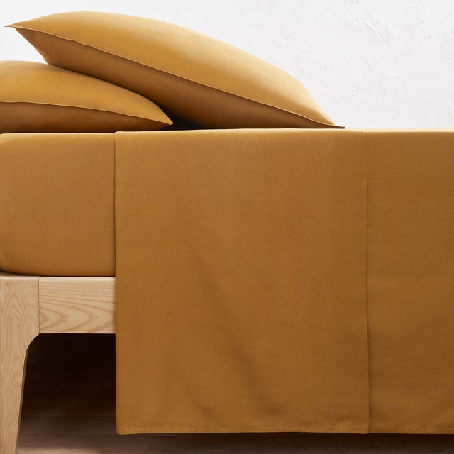 Drap plat uni en coton lavé, Scenario - Bronze - 180 x 290 cm