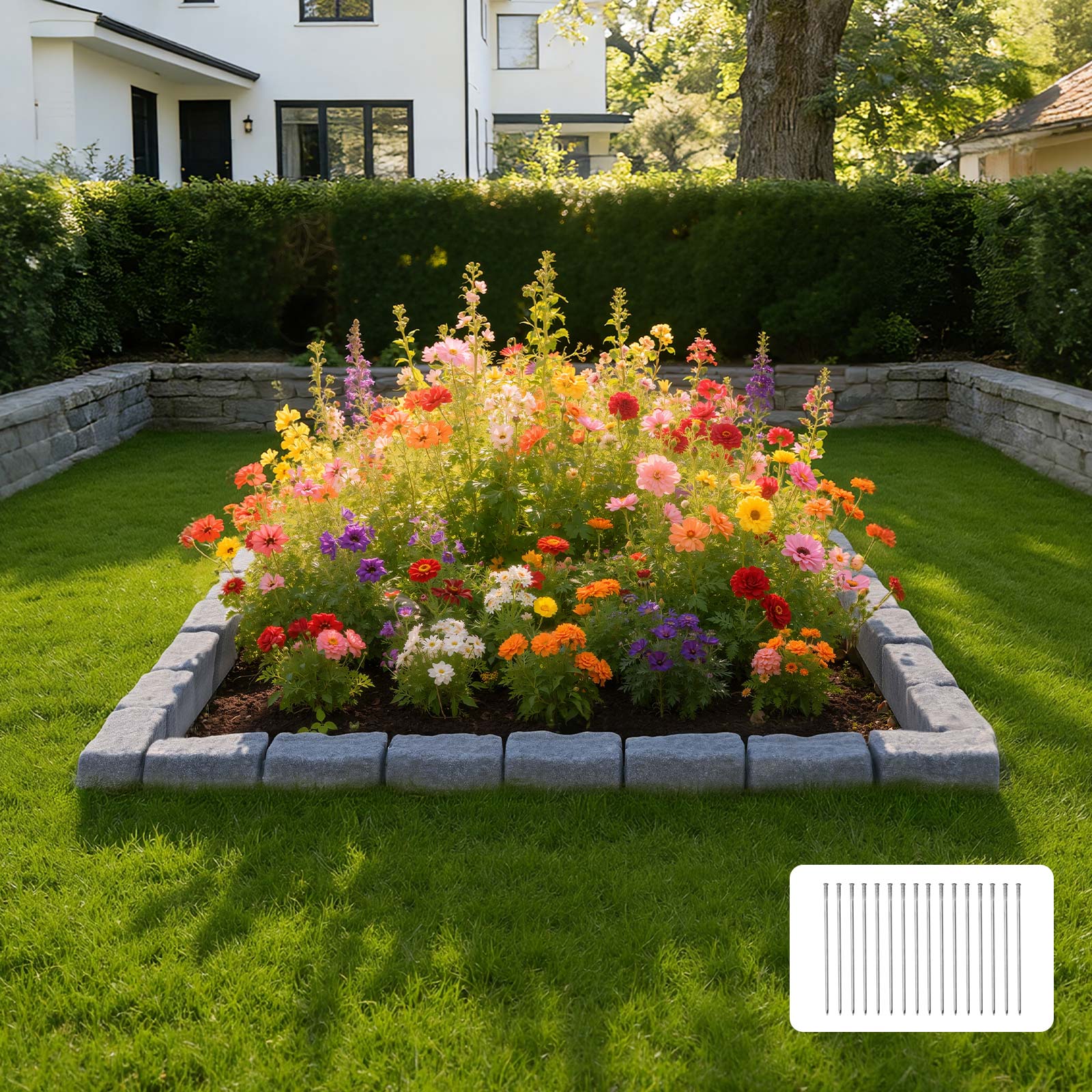 Bordură de grădină VEVOR cu aspect de piatră, 4,7 m, pentru straturi de flori din plastic cu aspect de piatră, pentru gazon și alee, 1180x95x57 mm