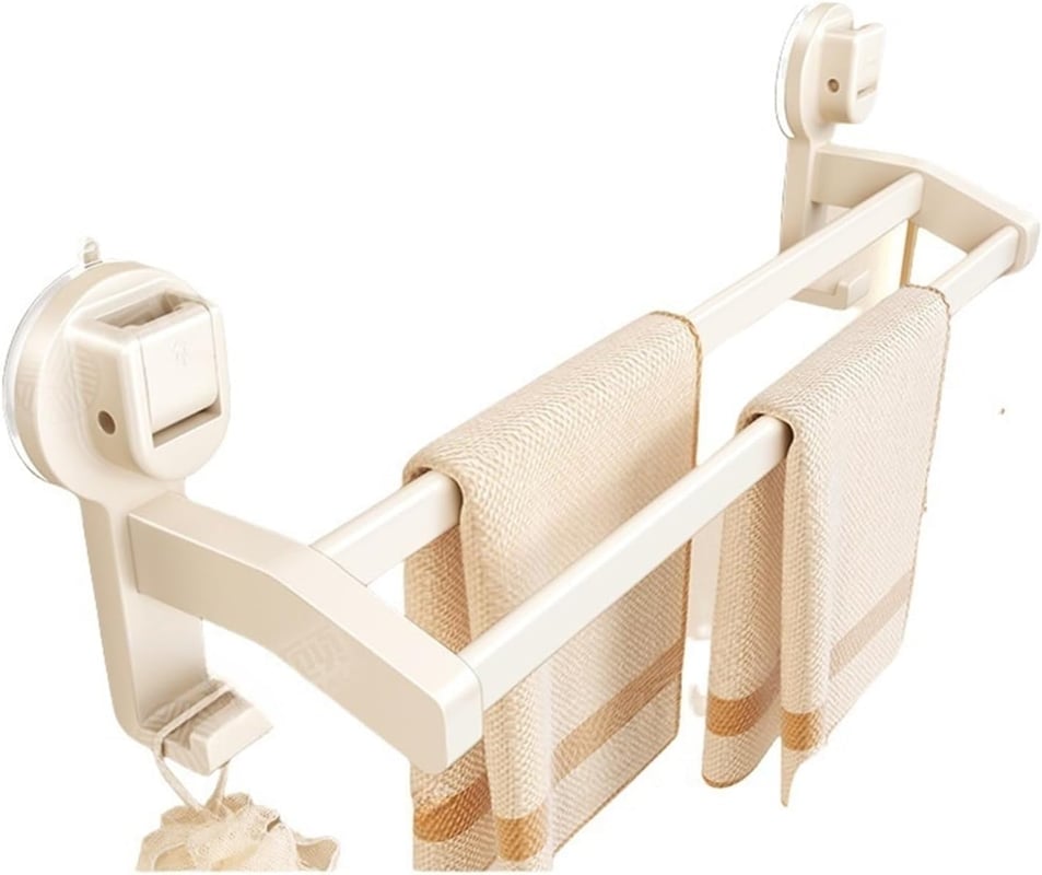 Zdejmowany wieszak na ręczniki z przyssawką do łazienki, ścienny, podwójny wieszak na ręczniki, kremowo-biały, 40 cm