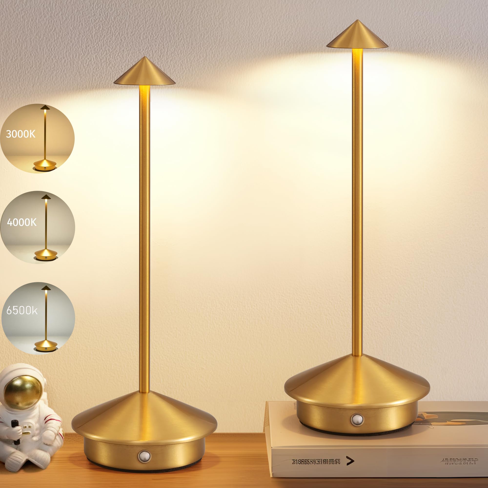 SUNLIGTGO Lámpara De Mesa Inalámbrica De Cristal, Luz De Mesa Portátil Con 3 Niveles De Brillo Ajustable Lampara De Escritorio Acrilica De Estilo