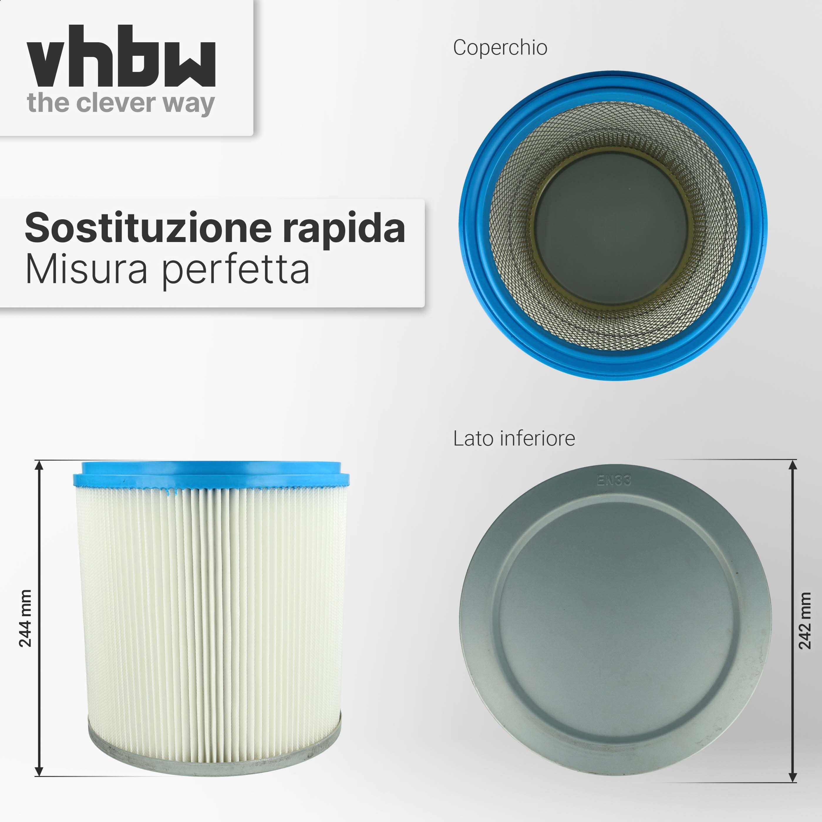 vhbw filtre plissé compatible avec Bosch GAS 14-20 RFB, GAS 12-50 RF aspirateur - blanc / argenté / bleu - 8