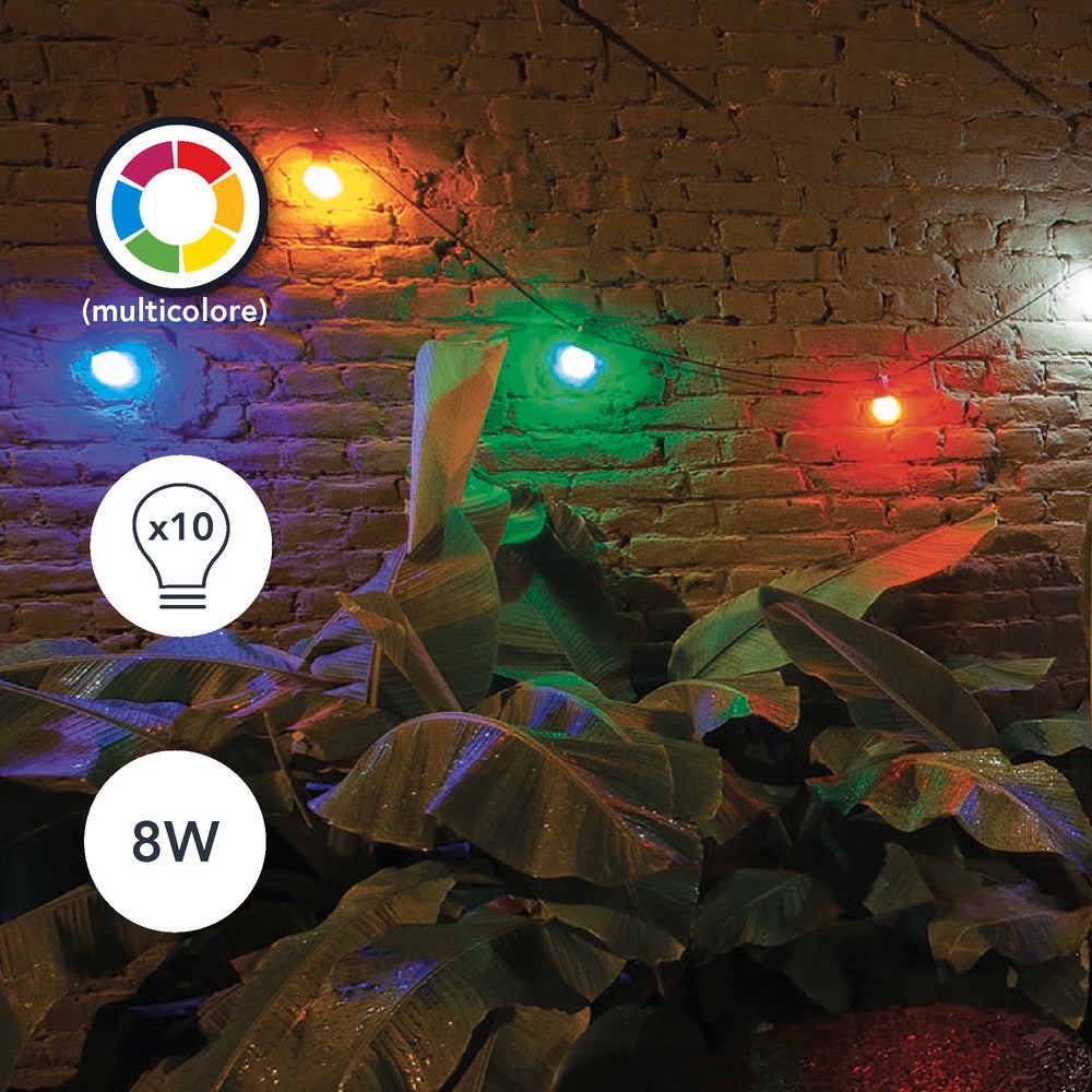 Guirlande Guinguette LED 8m, 10 ampoules multicouleur, 10 x 0,48W, 38 lumens, IP44, RVB - Tibelec - 2