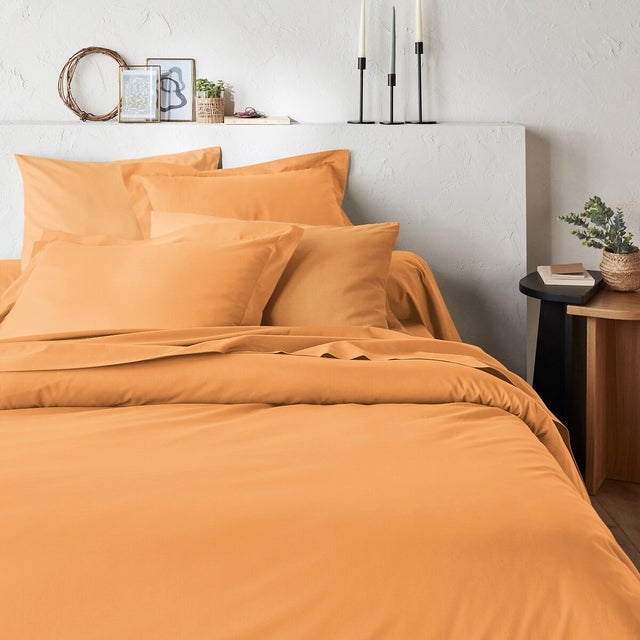 Housse de couette unie coton biologique, Scenario - Mangue - 200 x 200 cm
