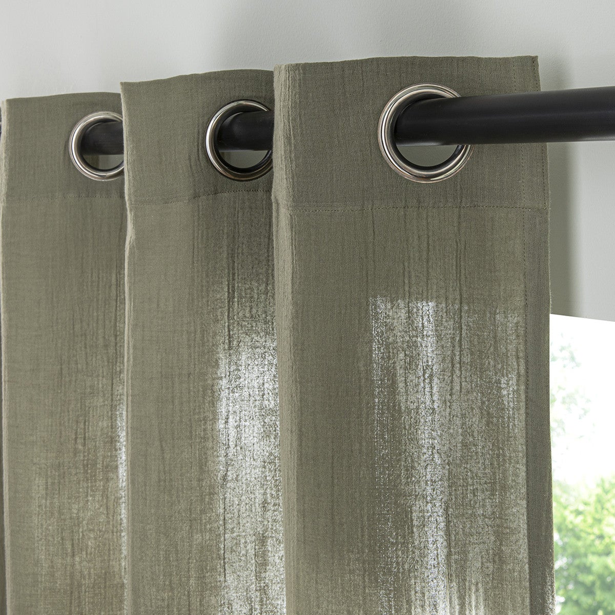 Rideau uni en gaze de coton oeillets à l'unité 140x260cm kaki - 2