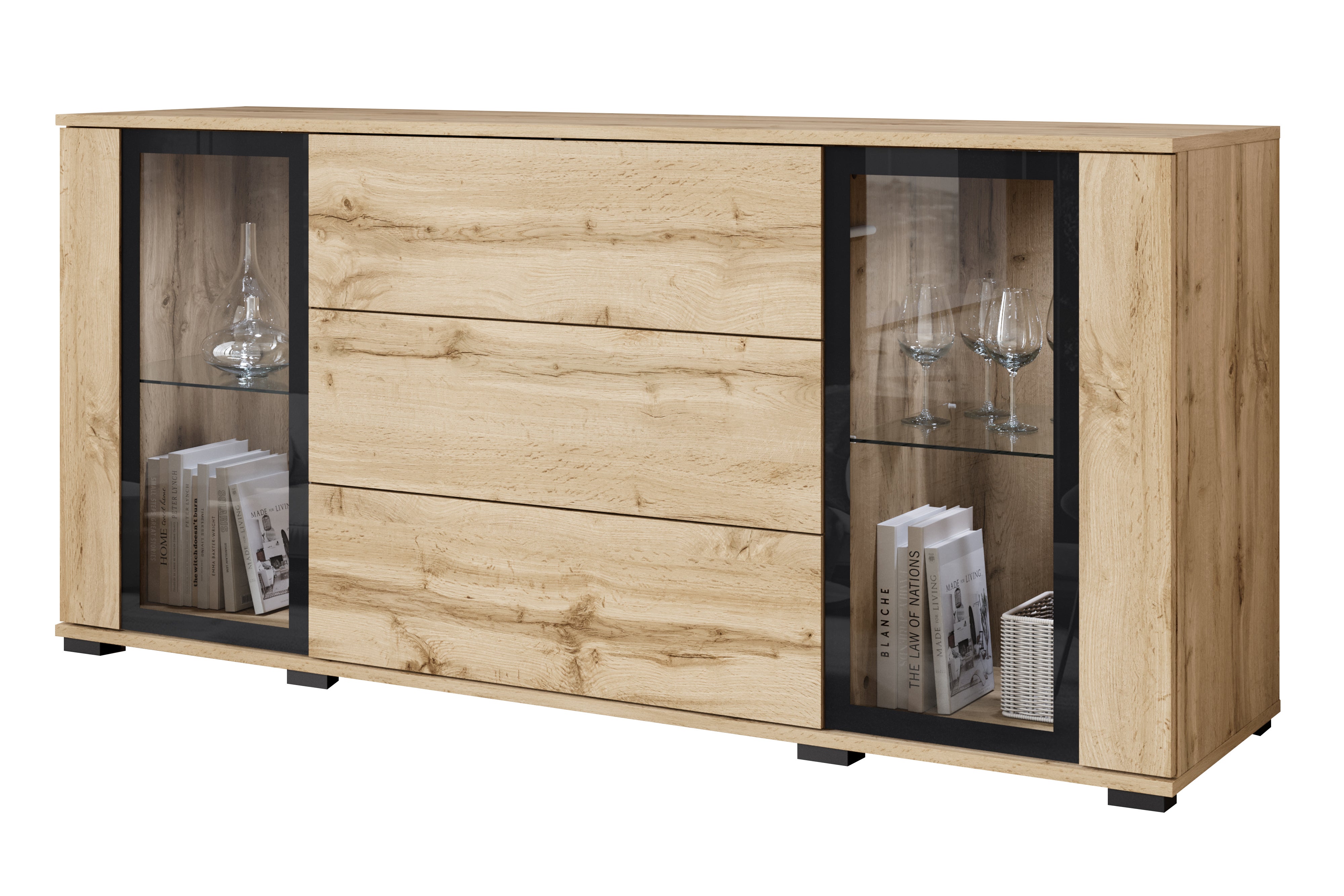 MINIO go for it, Witryna z szufladami FARO 150 cm dąb wotan