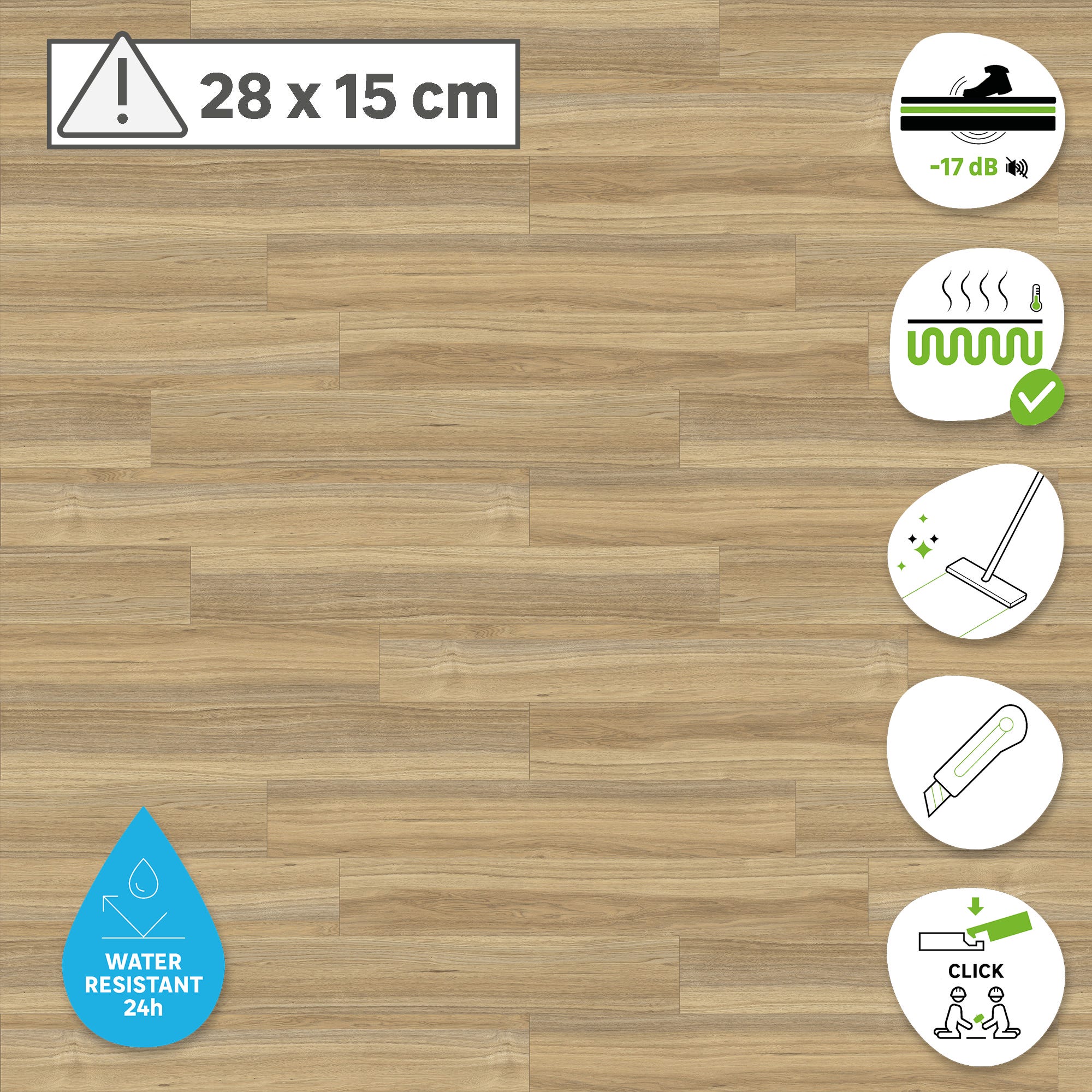 ARTENS - Échantillon de lame PVC - 28 x 15 cm - Sol PVC à clipser MINTO2 avec sous-couche intégrée - MEDIO - Effet bois - Beige - Epaisseur 4,5 mm - - 2