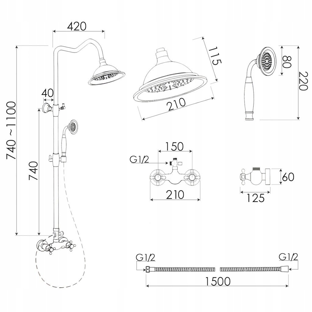 Conjunto de duche com torneira, Cromo - 2