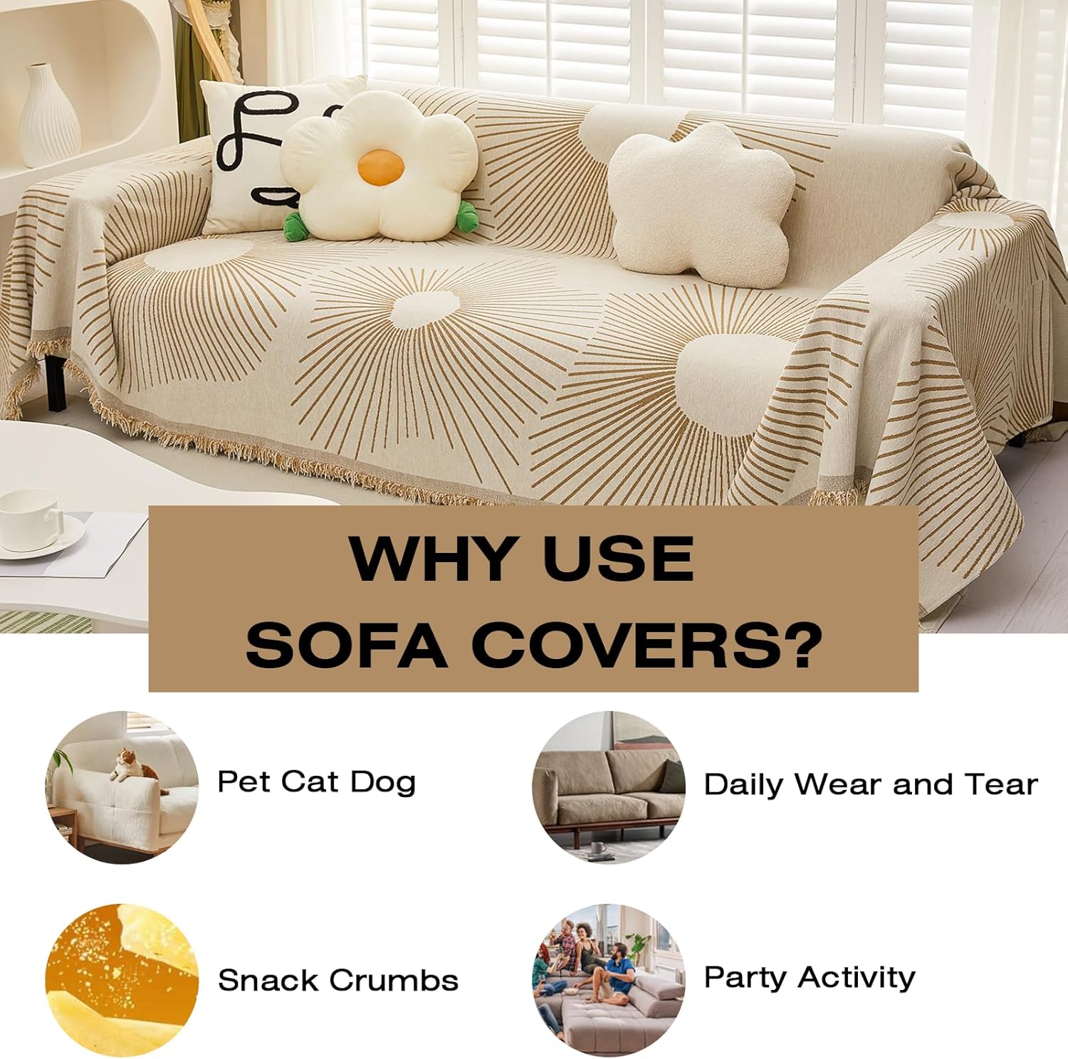 Copridivano - Kaki - Copridivano Jacquard - Multiuso - Fodera per divano 2 posti (180 x 130 cm) - 3