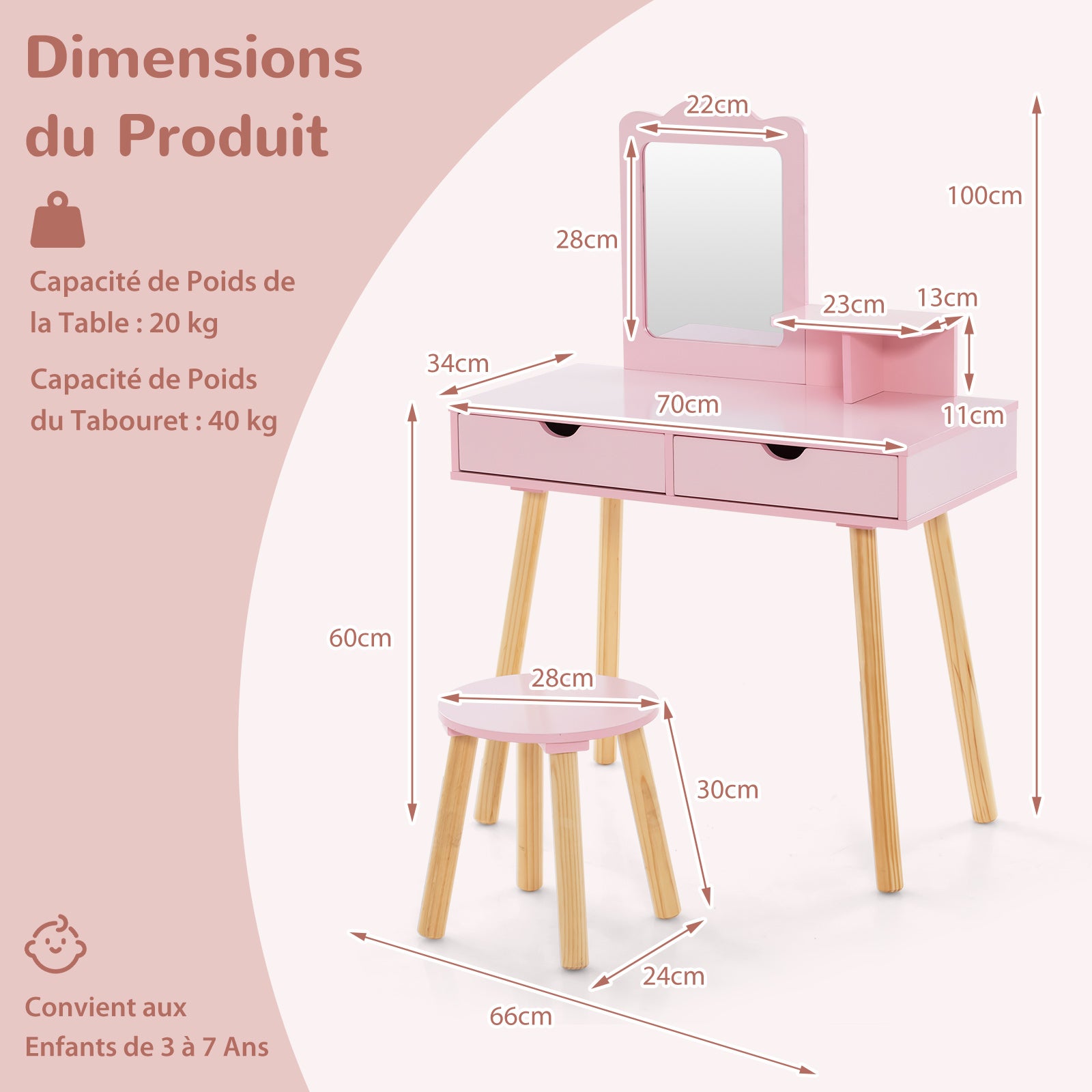 Coiffeuse Et Bureau 2 En 1 Pour Enfant Avec Tabouret Et Miroir - Costway, à Monter