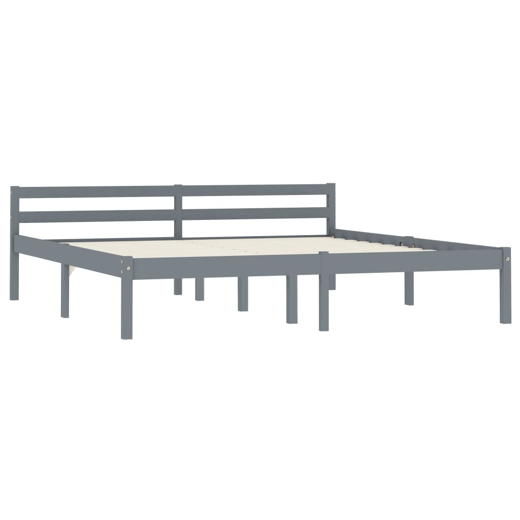 Cadre de lit sans matelas gris bois massif de pin 160 x 200 cm - 2