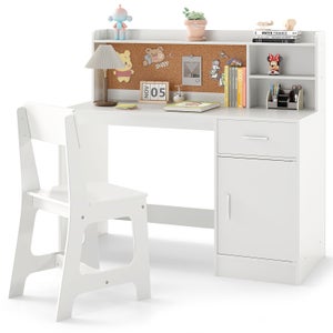 Table Enfants 4-en-1 COSTWAY Avec 2 Chaises Éléphant - Tableau Noir Et Blanc Amovible | Rangement Intégré