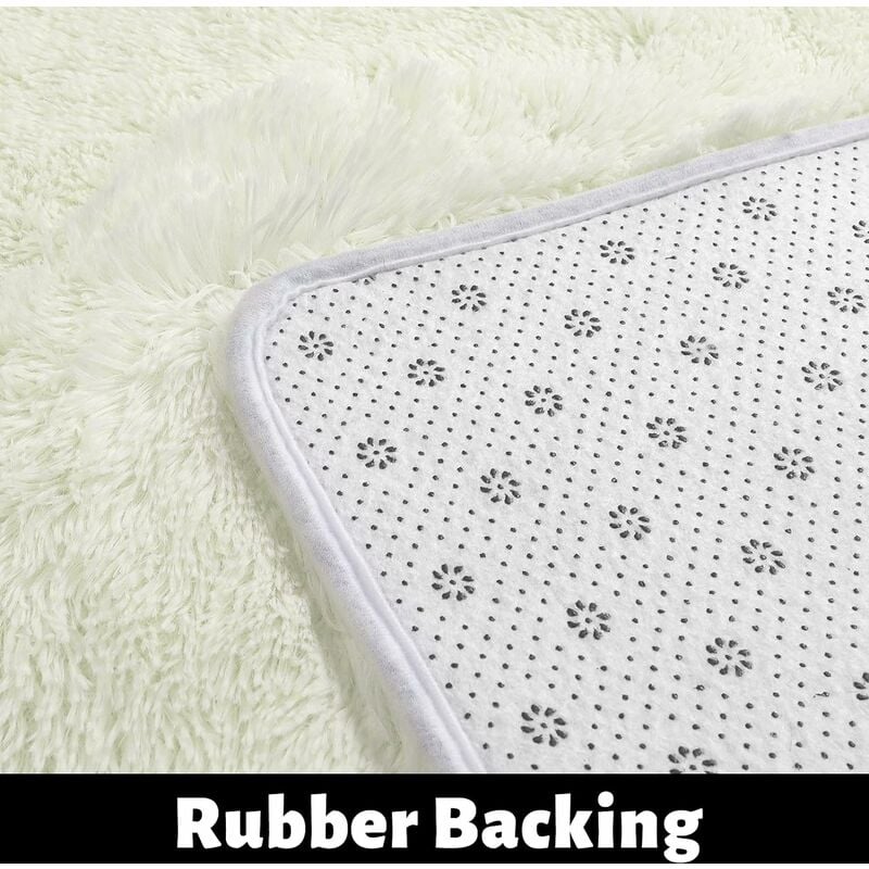 120cm Tapis Rond Chambre Tapis Salon Anti Slip Doux Moelleux Tapis Shaggy Tapis de Sol Grand pour Couloir Blanc - 4