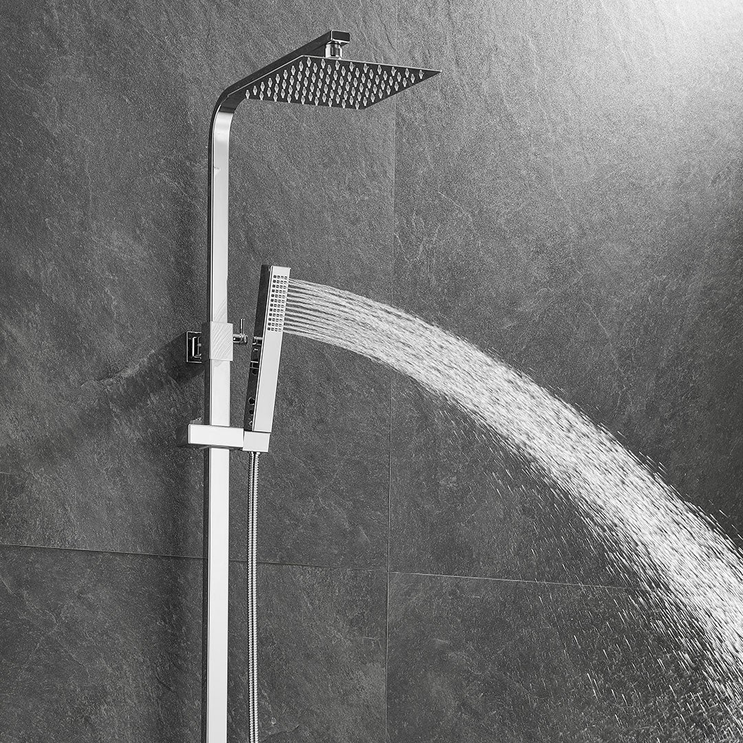 Valaz Barre de douche thermostatique carrée réglable jusqu'à 120 cm chromée - Série Segura - 20 cm - 4