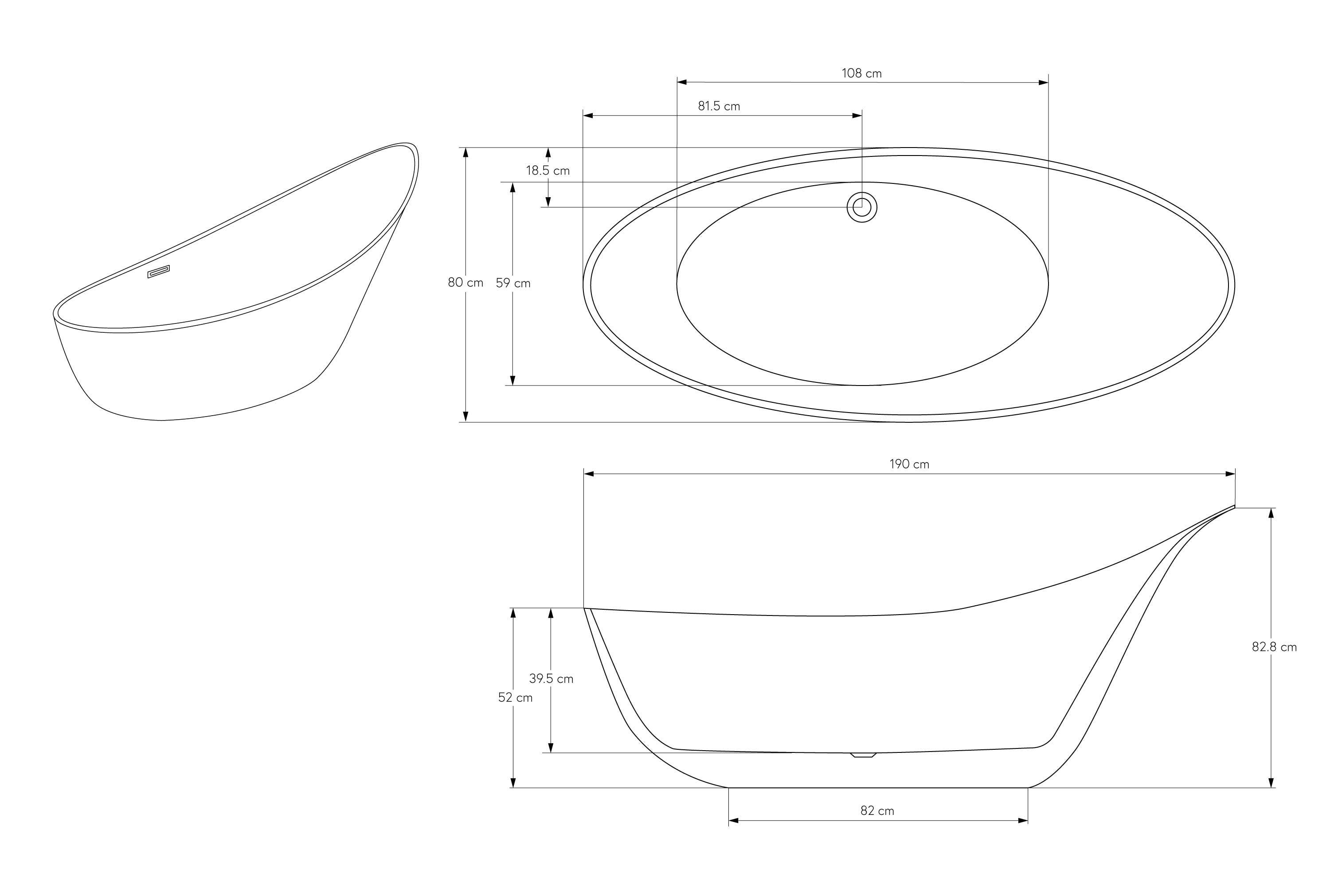 BERNSTEIN - Bañera acrílica oval grande con pie de bañera en isla - Blanco brillo - 190x80x83cm - SOPHIE - 5