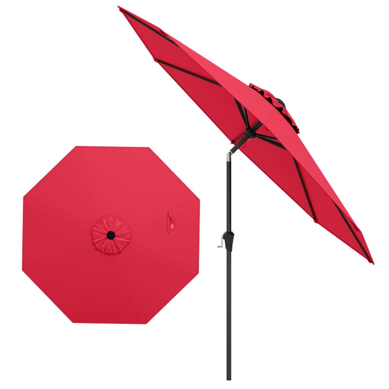 Parasol Ogrodowy Zewnętrzny, 2,7 m Parasol Odchylany pod Kątem 35° z 8 Żebrami, Korbką, na Plażę, Taras, Basen, bez Podstawy, Czerwony