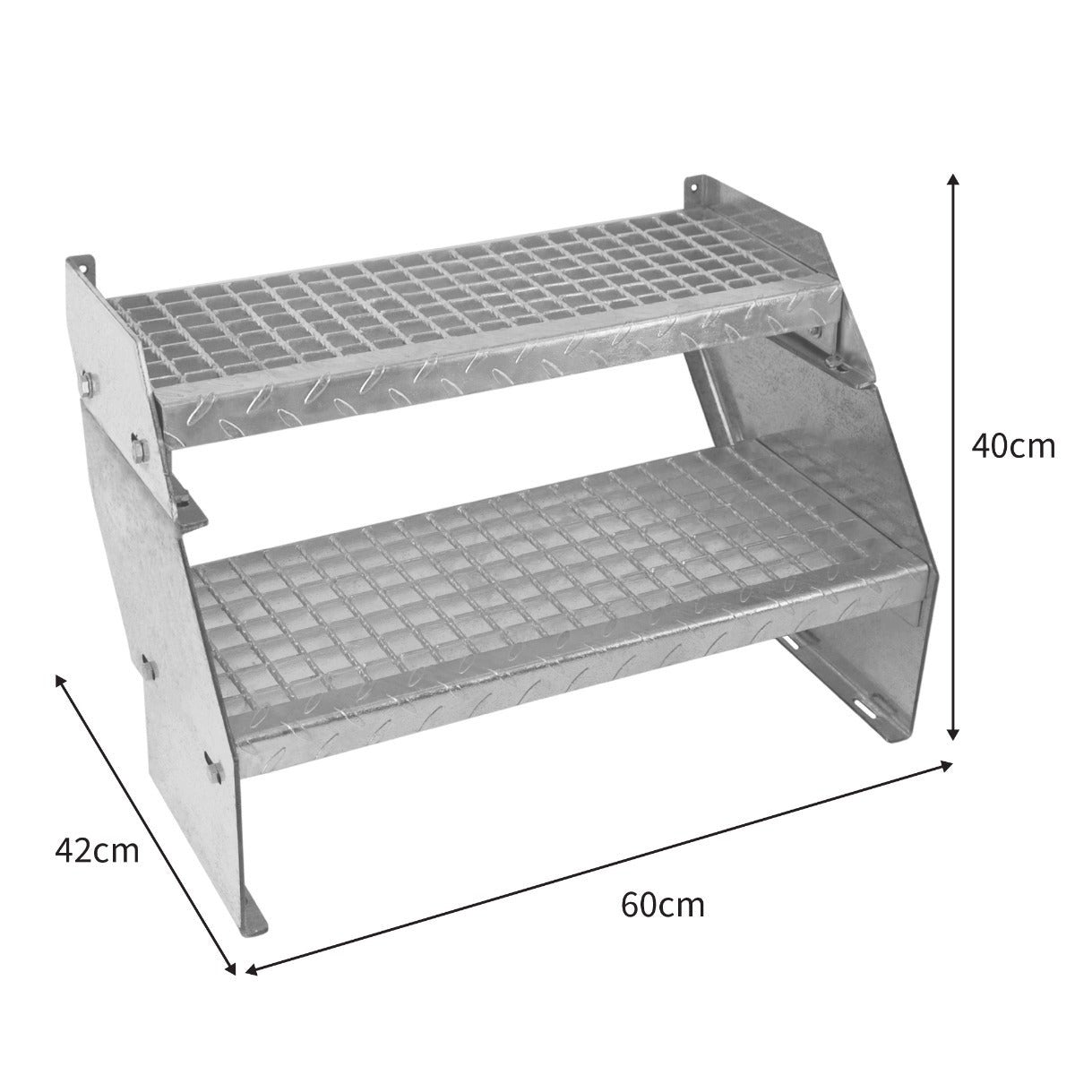Scala in metallo a 2 livelli regolabile in altezza 60 cm di larghezza Acciaio zincato argento 2 gradini regolabili - 5