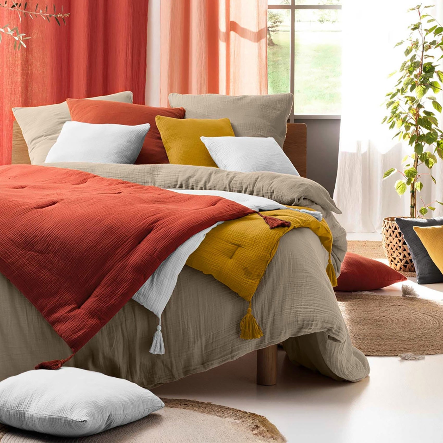Parure de lit 260 x 240 cm – Gaze de Coton / Coton 57 fils – Angelia Sable + 2 taies - 7