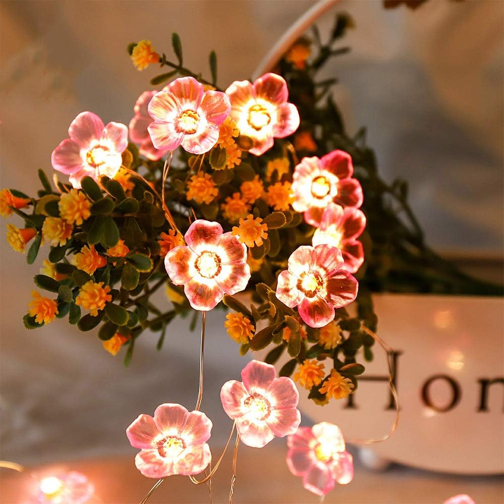 LEMROE Lumières LED Sakura, Chaîne de Fleurs de Cerisier, Guirlandes Lumières de Fleurs, Guirlande Lumineuse Cerise Rose (3M) - 4