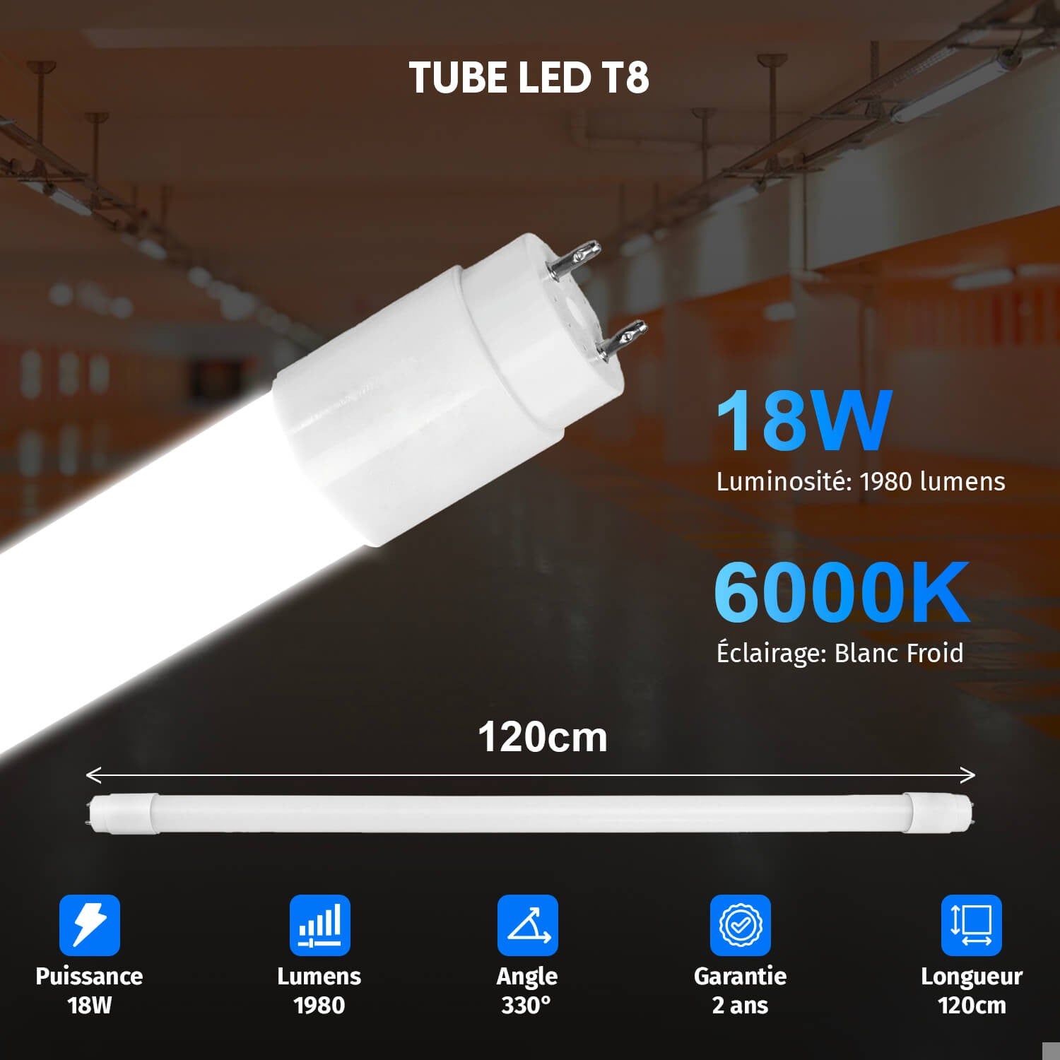 20 x Tubes LED 18W 120 cm 6500K T8 - , les ventes