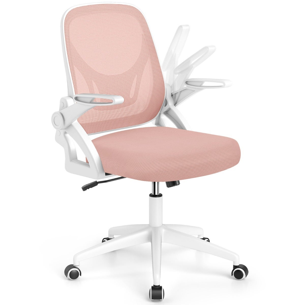 Sedia girevole per computer con bracciolo ribaltabile a 90° e supporto lombare per casa/ufficio - grigio - Rattantree