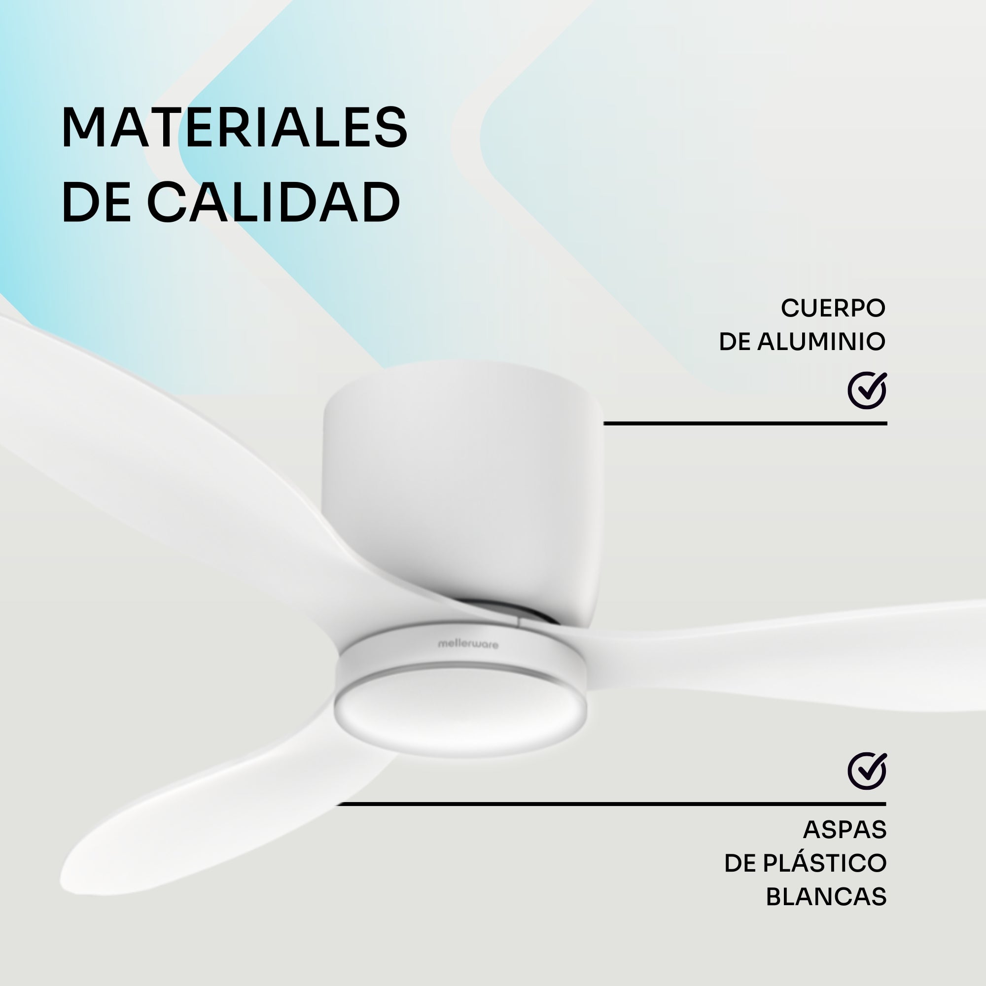Mellerware - Ventilateur de plafond Brizy Bright Minimal 40W | 6 vitesses | Ultra silencieux | 3 pales Ø132 cm | Fonction été/hiver | LED - 5