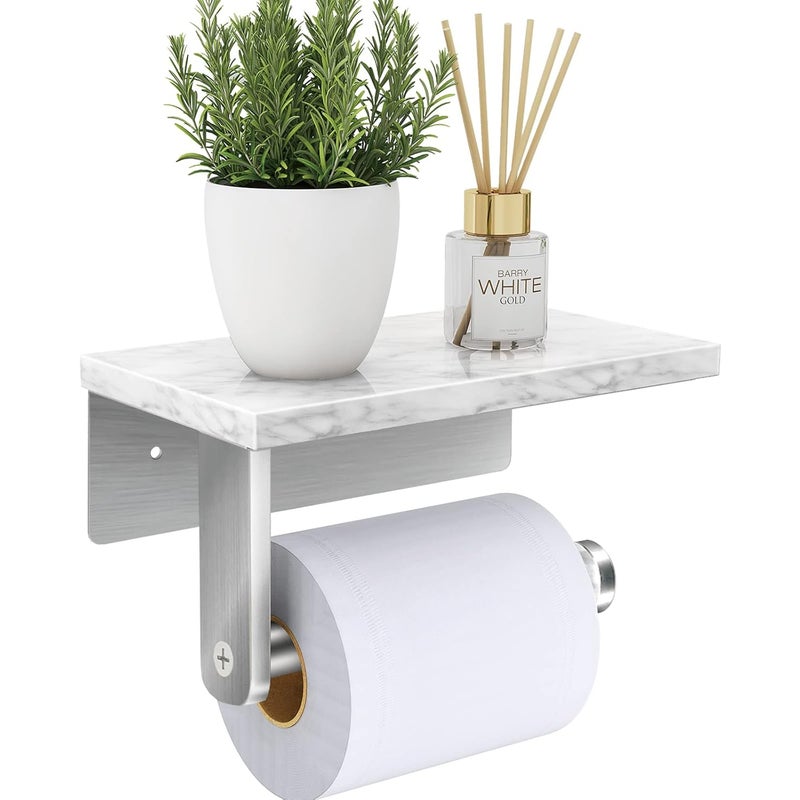Uchwyt na papier toaletowy montowany na ścianie, uchwyt na papier toaletowy z półką z naturalnego marmuru, uchwyt na papier toaletowy ze stali nierdz