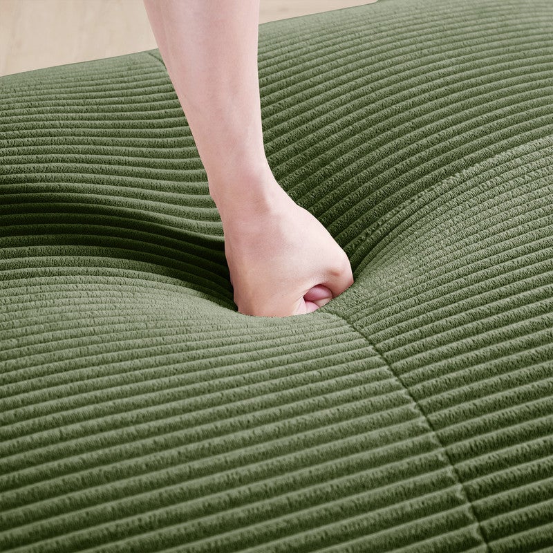 Canapé 3 places d'angle modulable - en Velours côtelé - avec 3 oreillers et pouf - 298x178x70cm - Vert - 3