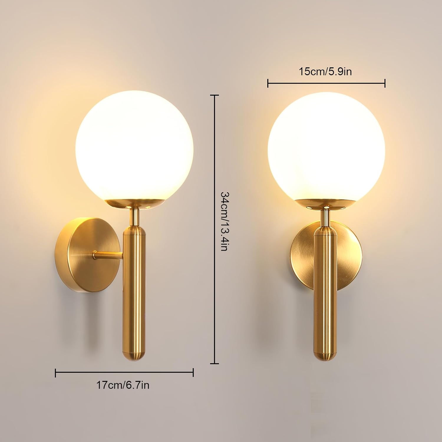 GLAMARIS Moderne Applique Murale LED Intérieur,Or E27 Lampe de Murale,Appliques avec Abat-Jour en Verre, pour Chambre,Salon, Couloir,Sans Ampoule - 2