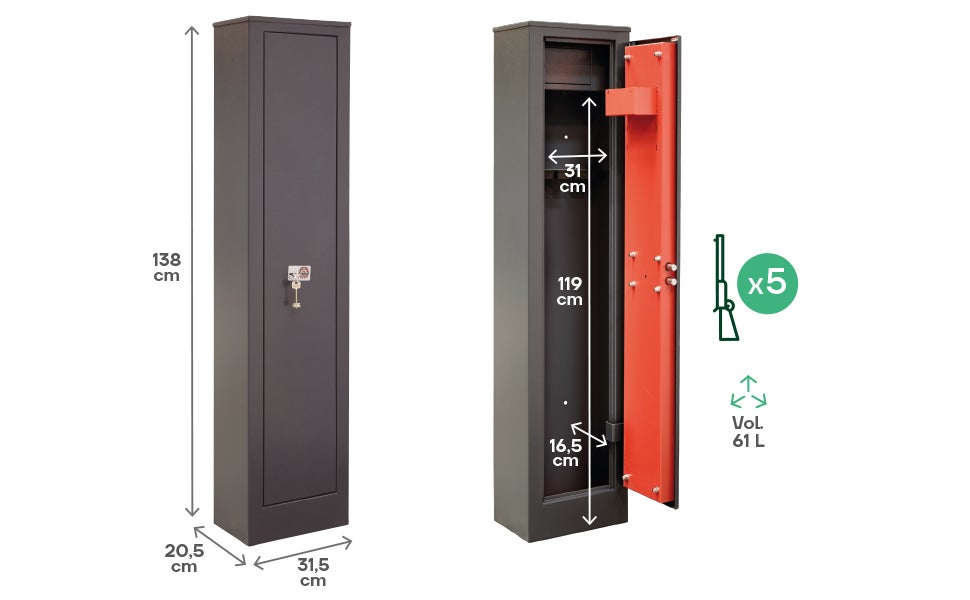 ARREGUI Domus ARM050335 Armoire à fusils avec coffre intérieur, 5 fusils, serrure à clé - 4