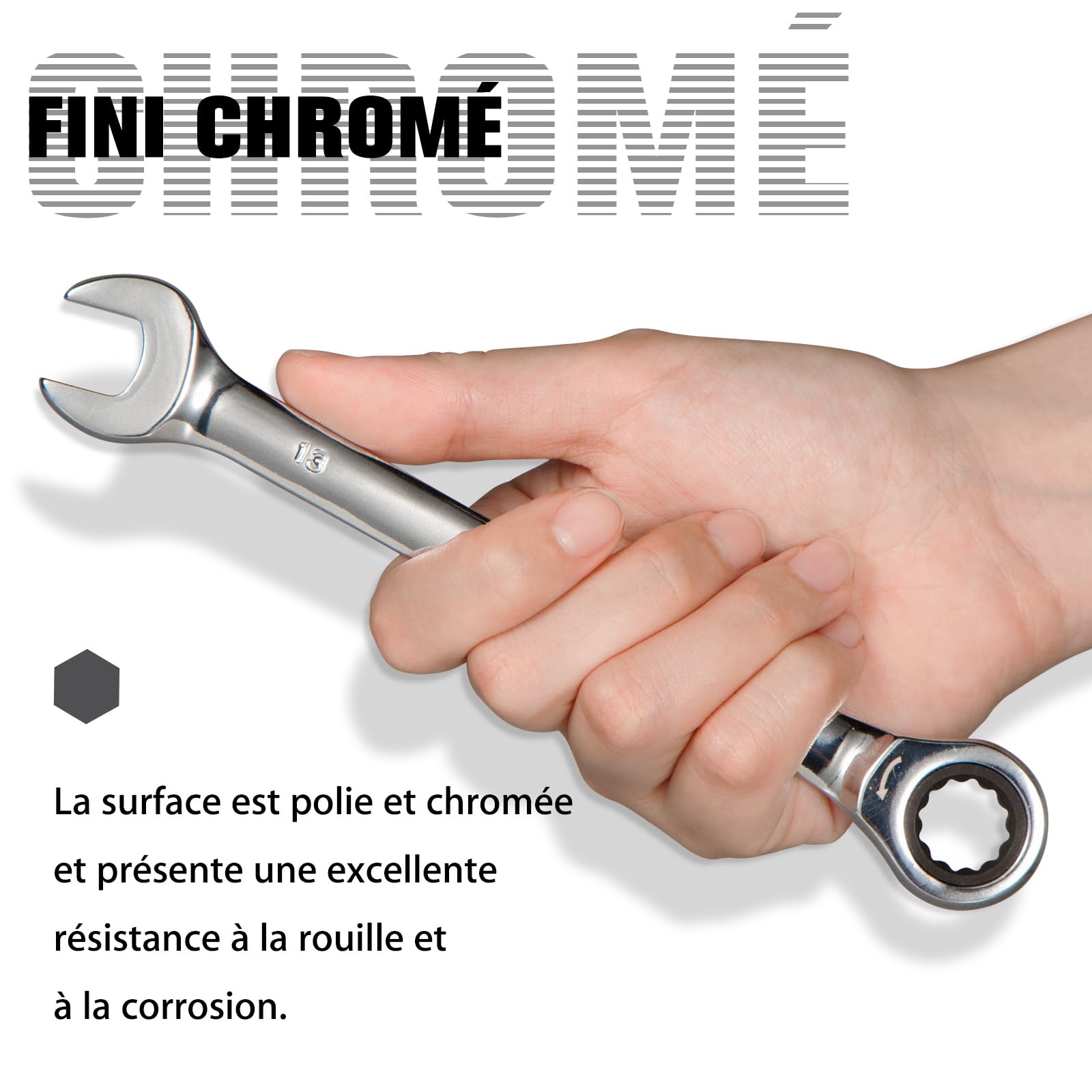 SORAKO Clé Plate à Cliquet 13mm, Clés Mixtes à Cliquet, Outils de Réparation à Domicile, 72 Dents 5° Angle Reprise Clés Mixtes à Cliquet - 4