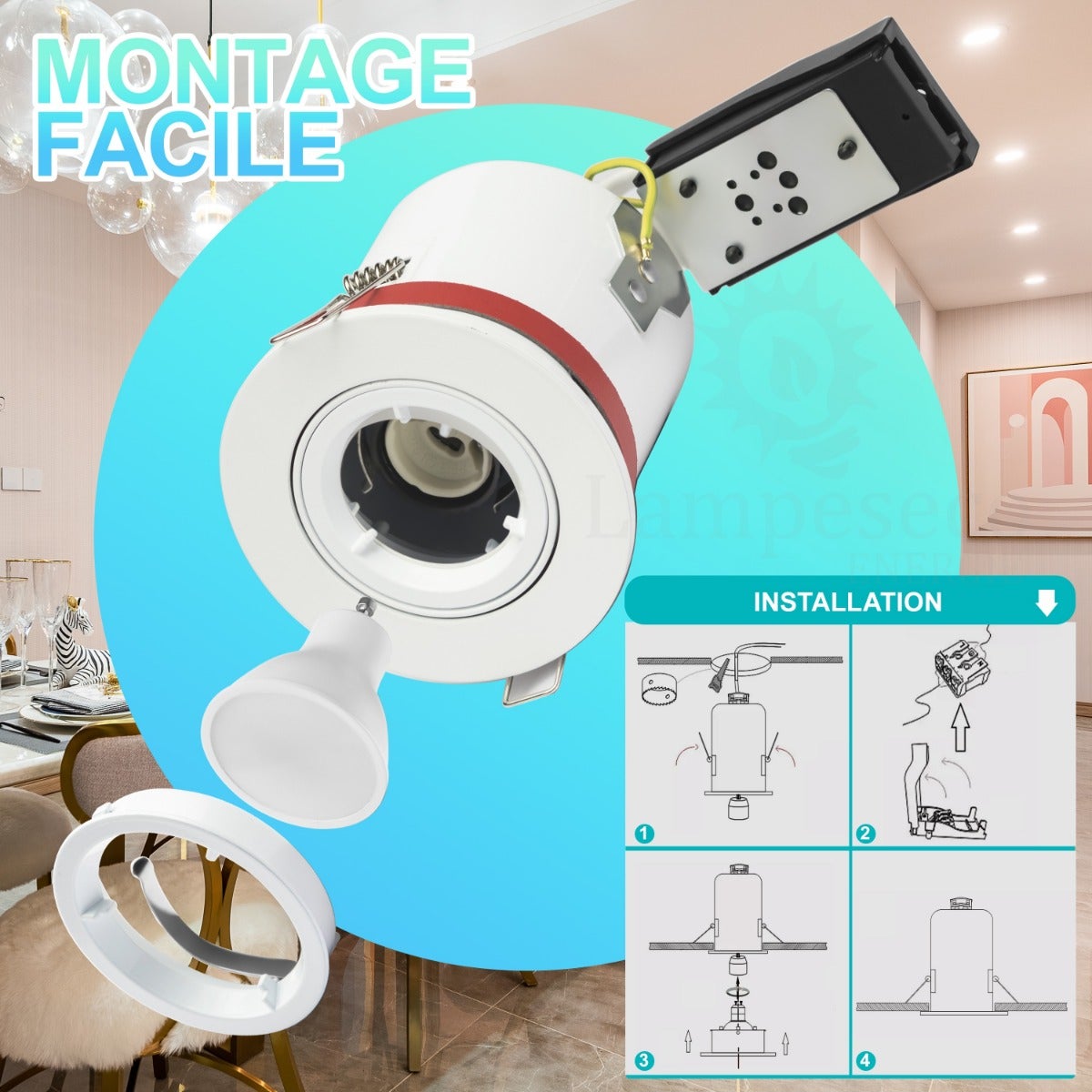 Spot BBC Orientable diametre 100mm avec douille GU10 automatique ref. 8025 - 2