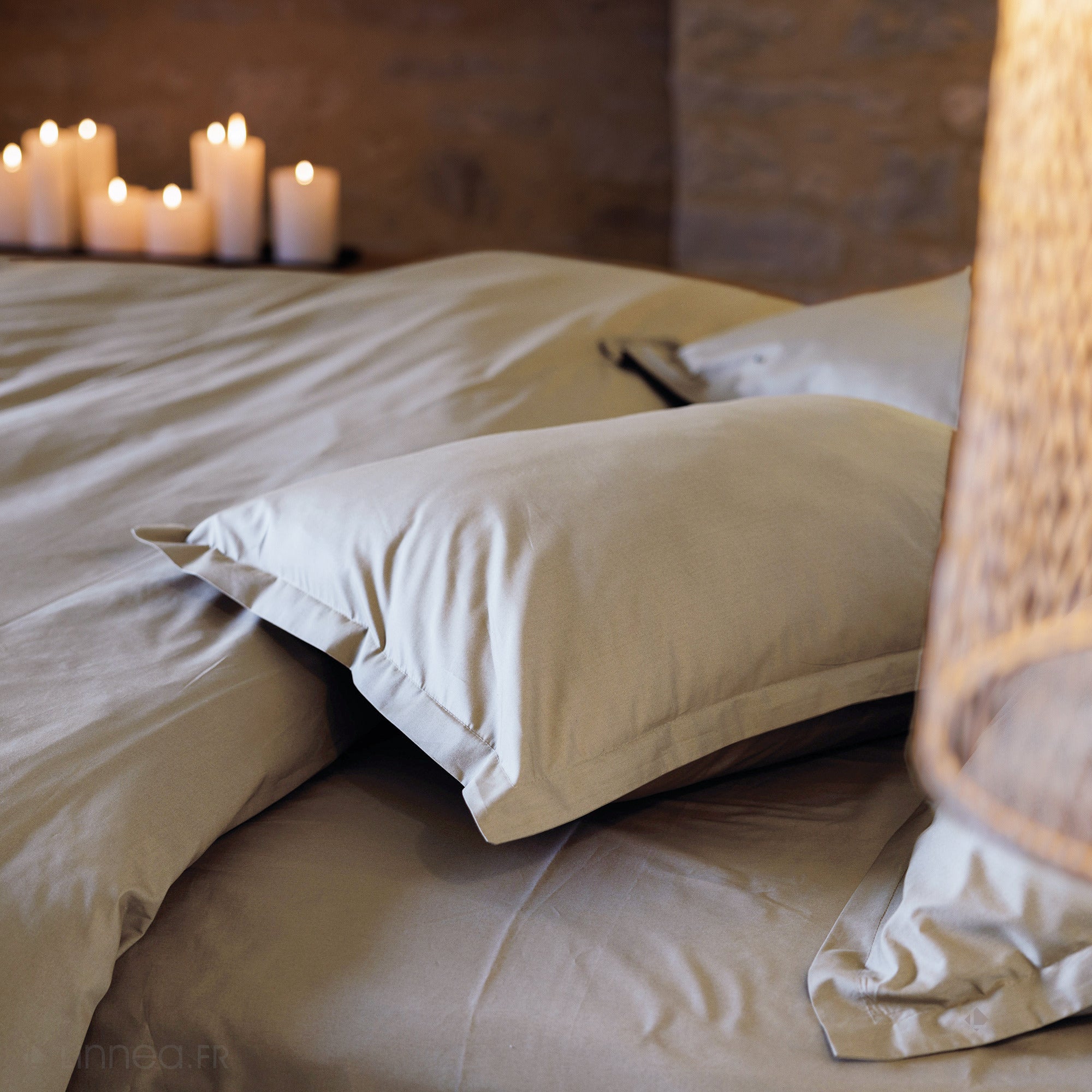 Taie d'oreiller volants plats 50x70 cm percale MANOIR beige Lin - 3