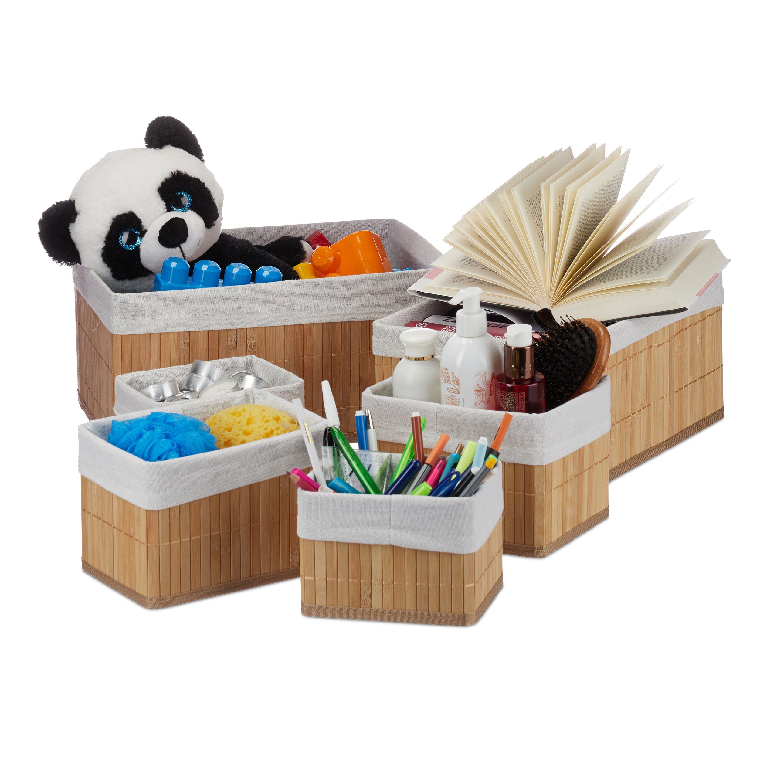 WYT Confezione Da 6 Cestini Portaoggetti In Plastica Intrecciata - Piccoli E Impilabili Per Armadio, Dispensa, Bagno - Giallo (25x19x10 Cm)