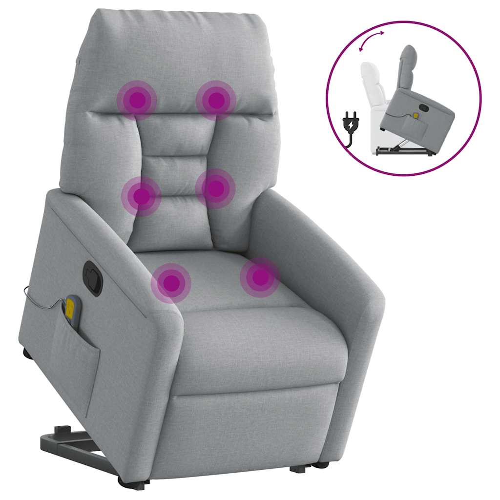 Podnoszony fotel masujący, rozkładany, jasnoszary, tkanina vidaXL
