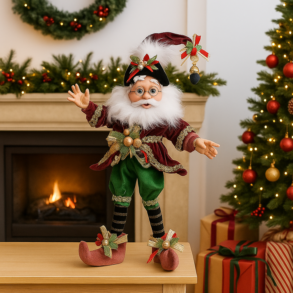 Poupée Lutin Elfe Vintage Noël - Tenue Feutre Vert/rouge, Ornement Déco (16 Pouces, Occasion)