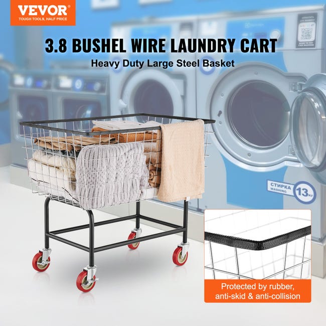 Chariot à Linge Métallique VEVOR 158 L - Panier En Fil D'accier, Roulettes 5 Pouces, Pour Buanderie Ou Salle De Bain