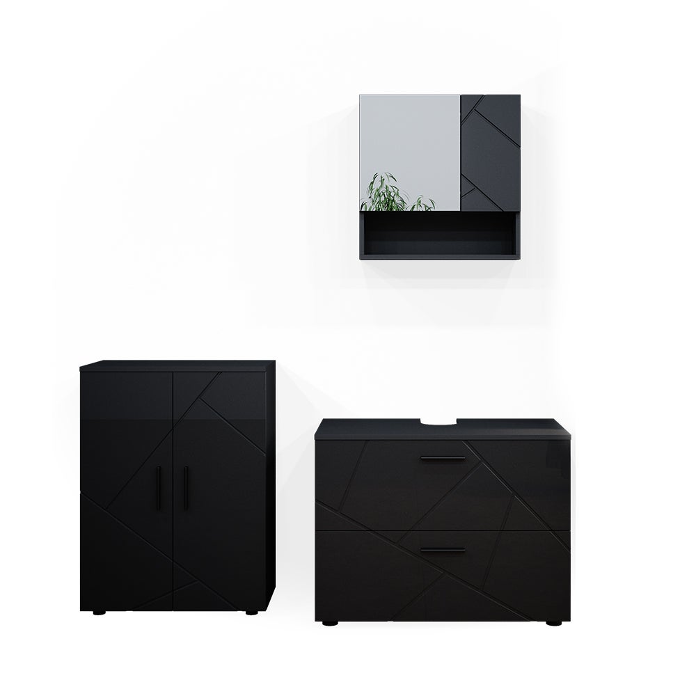 Vicco Zestaw mebli łazienkowych Irma, Antracyt wysoki połysk, 3 części, z szafką dolną 80 cm