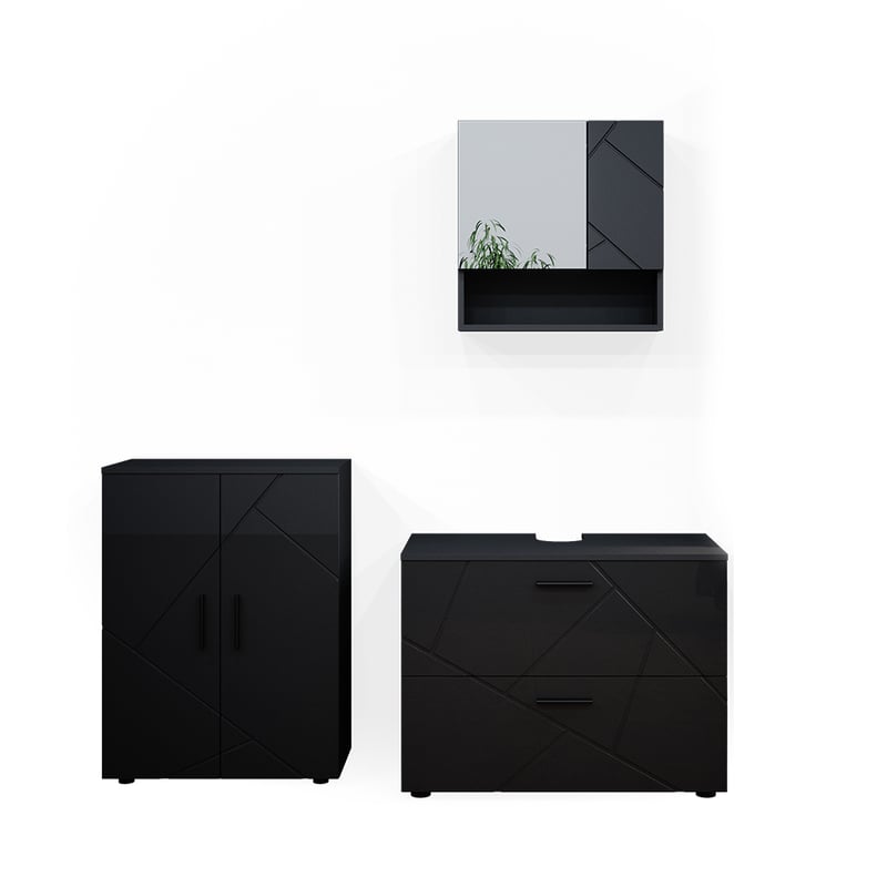 Vicco Zestaw mebli łazienkowych Irma, Antracyt wysoki połysk, 3 części, z szafką dolną 80 cm