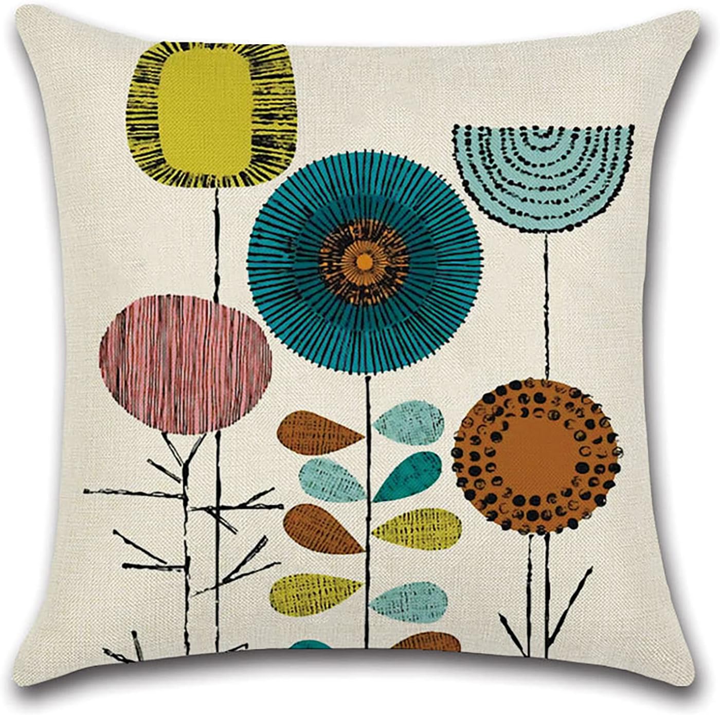 Copricuscini decorativi floreali da 45x45 cm per divano, soggiorno, letto, uso esterno, set da 4, federa in lino scandinavo con stampa geometrica gial - 3