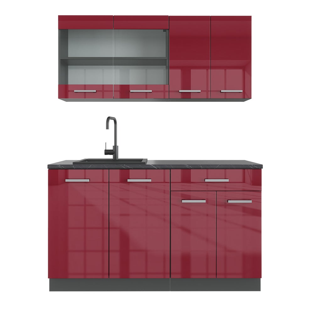 Vicco Pojedyncza kuchnia R-Line, Czerwony wysoki połysk/antracyt, 140 cm , BP Antracyt