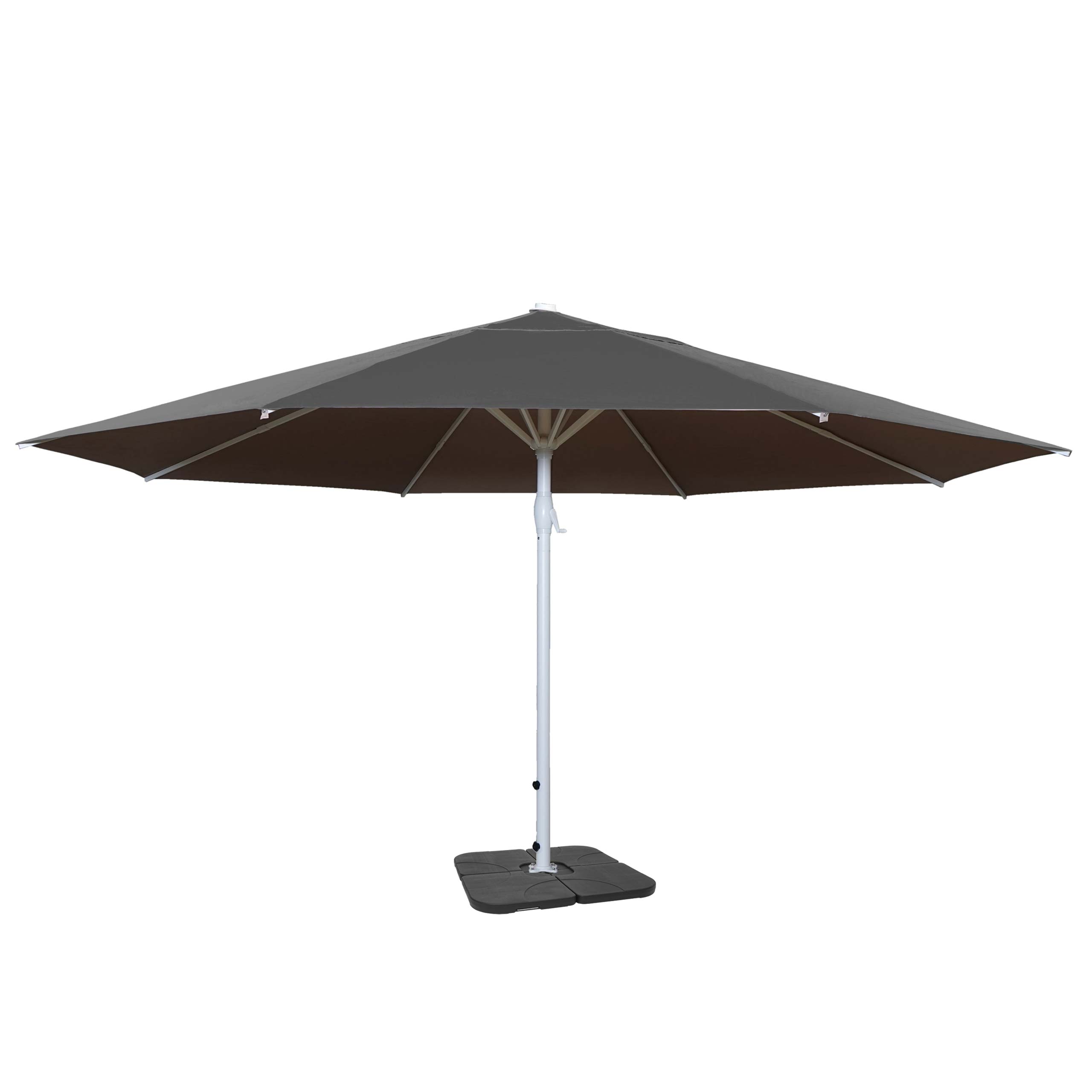 Parasol Meran II, parasol gastronomiczny, Ø 5m poliester/aluminiowa tyczka biały 28kg ~ antracyt ze stojakiem