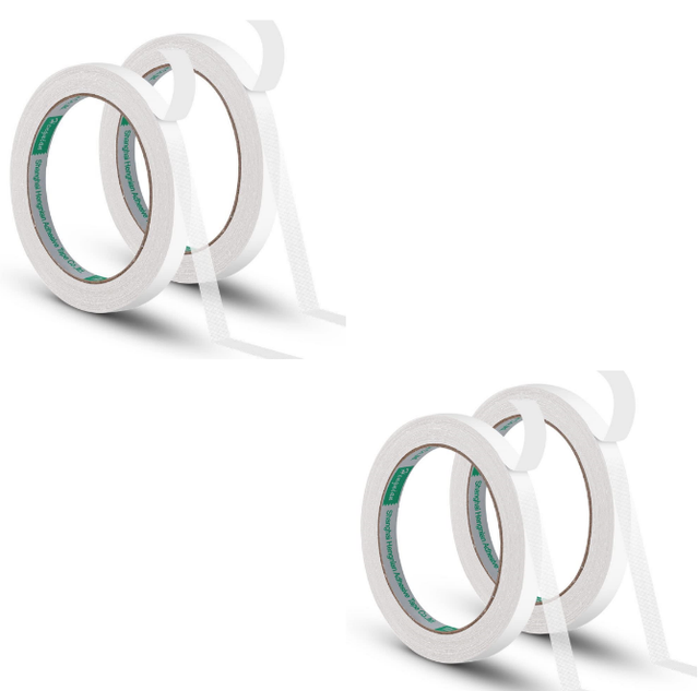 Ruban adhésif double face, 4 rouleaux, transparent, extra fort, pour tapis, décoration photo et enveloppes (10 mm x 8 m x 4 rouleaux)