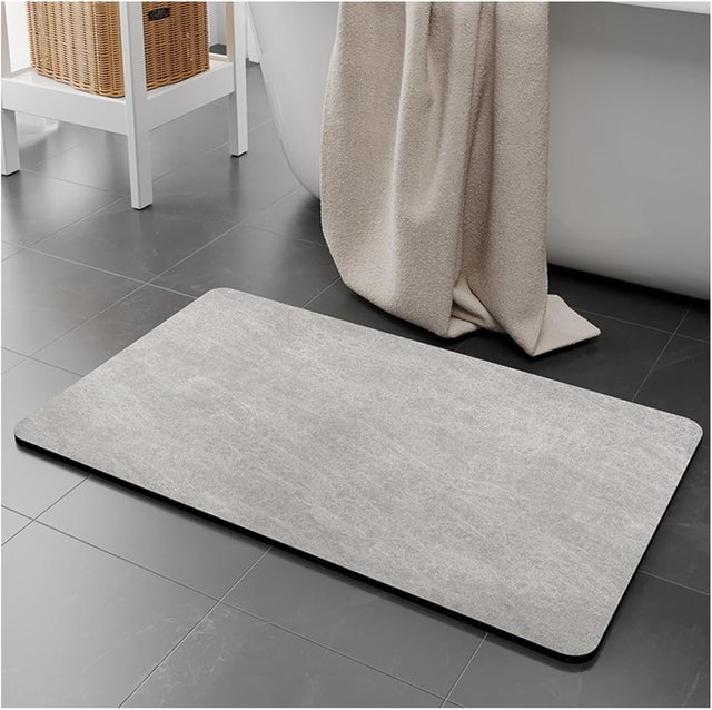 Tapis de bain en terre de diatomées, super absorbant, antidérapant, séchage rapide, gris, 60 x 90 cm
