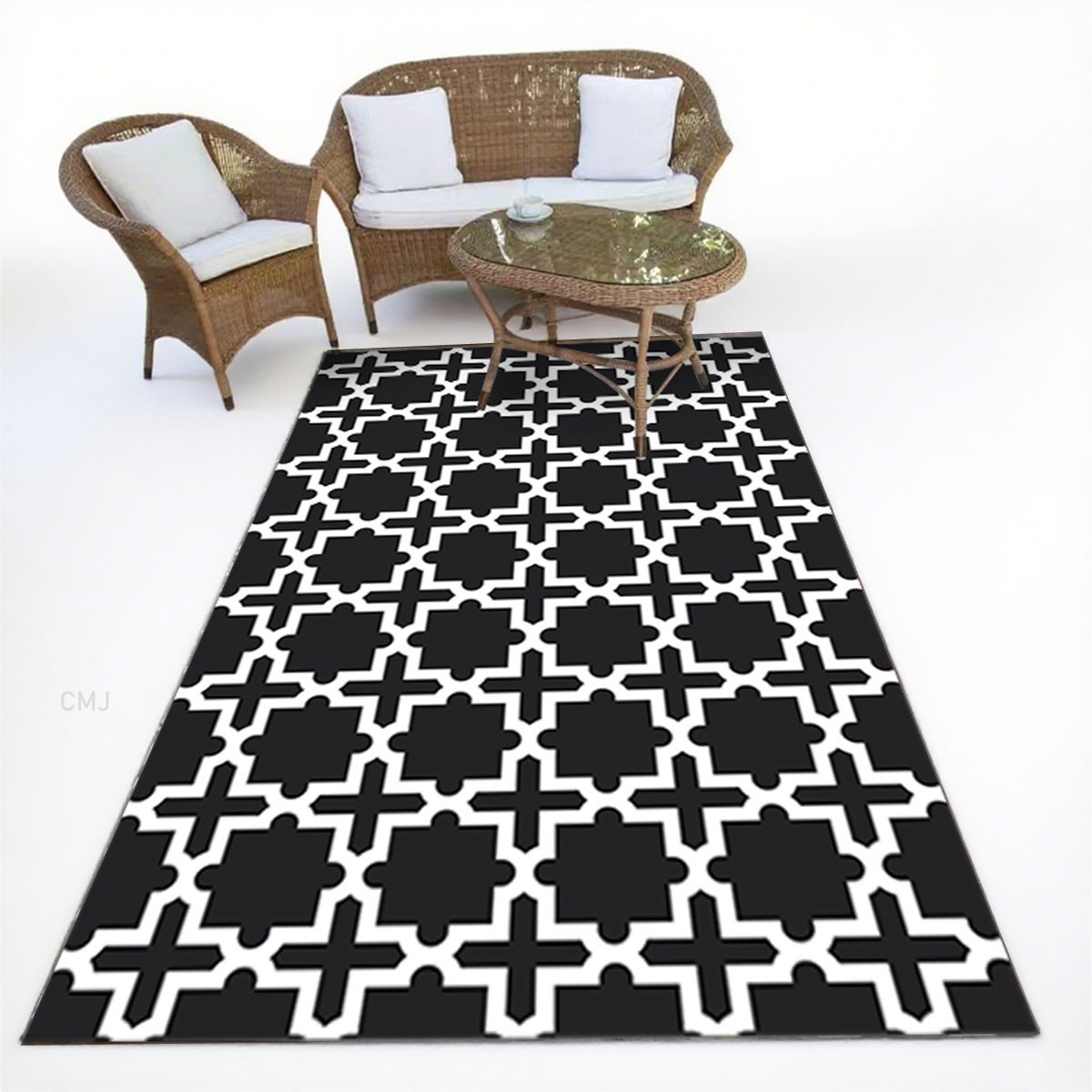Wielki motyw geometryczny, przenośny dywan do kampera, na patio, do wnętrz i na zewnątrz, na plażę, taras, balkon, na grilla, czarno-biały, 120x160cm