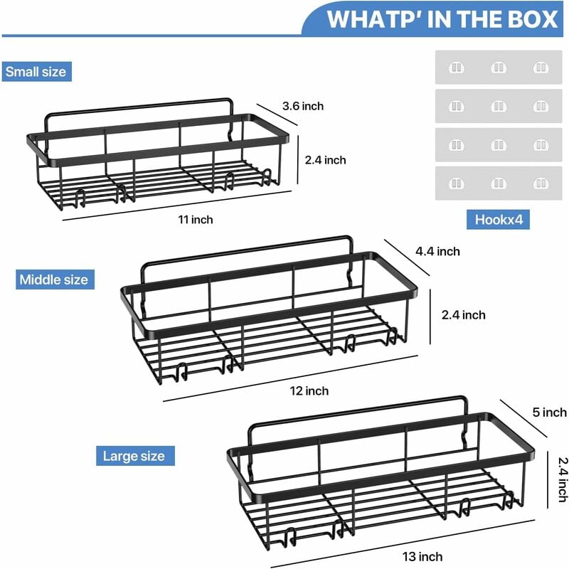 Etagère Douche sans Percage, Lot de 3 Etagere Salle de Bain Rangement Salle, Accessoire de Salle de Bain , Rangement Douche Noir - 4
