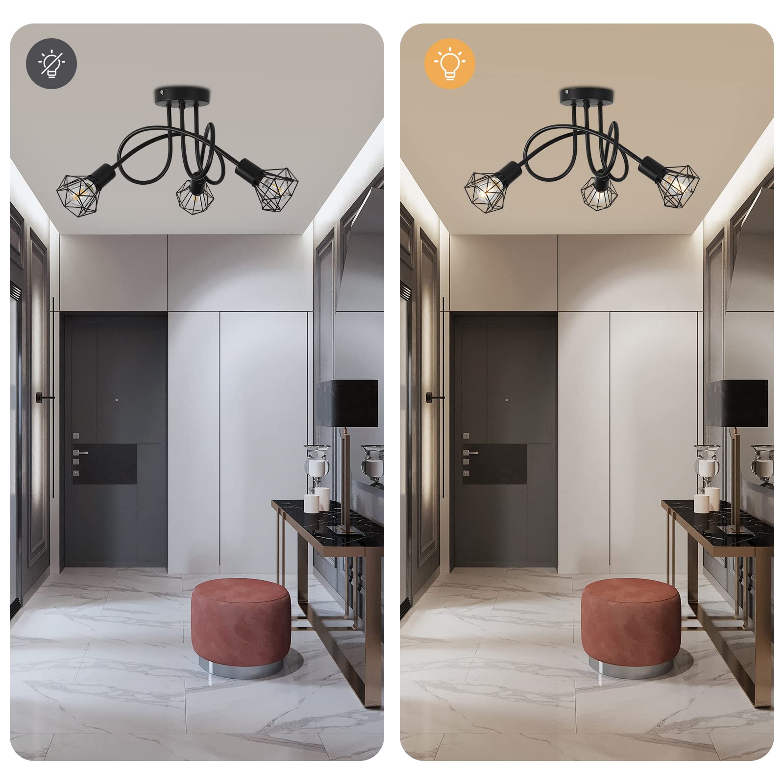 KYOTECH Lampada da Soffitto Vintage con 3 Faretti LED Soffitto Orientabili, Faretti da Soffitto per Corridoio Entrata o Scale Salotto Camera, Plafoniera Retrò in alluminio Faretto (Nero, non Inclusa