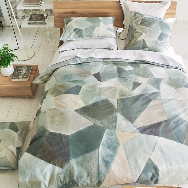 Housse de couette imprimée en percale de coton, Geo Moderne Pewter