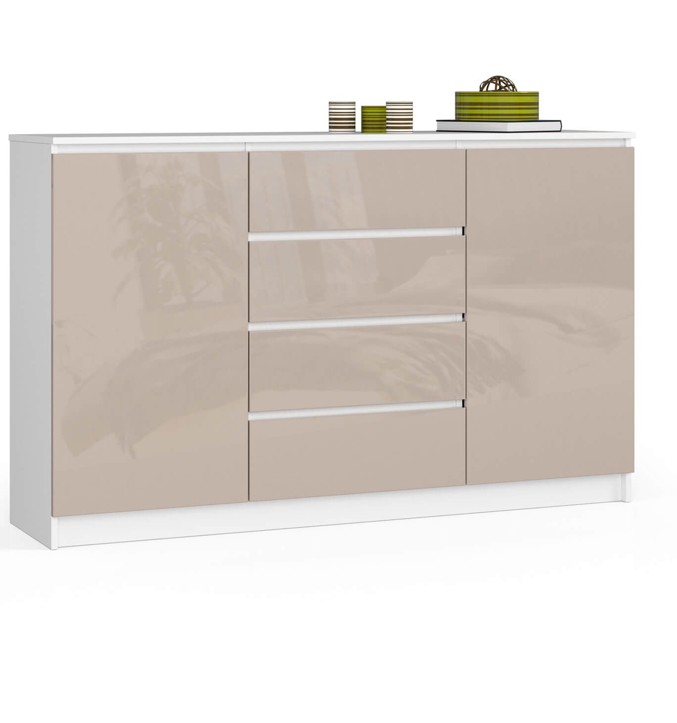 Komoda: 4 szuflady, 2 drzwi, 4 półki, biała | cappuccino glow, 160 x 99 x 40 cm